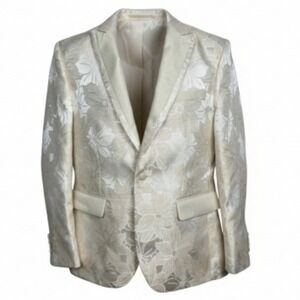 Saint Lorenzo Champagne Floral Brocade Tuxedo Blazer  Men's 40R